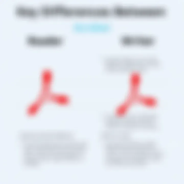 Key Differences Between Acrobat Reader and Writer Comparison chart highlighting key differences between Acrobat Reader and Writer.