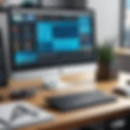 A creative workspace showcasing advert design software on a computer screen