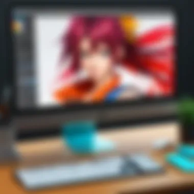 Character Design Tools in Anime Creator Software A vibrant interface of anime creator software showcasing character design tools