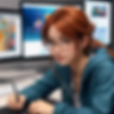 An artist engaged in creating anime artwork using digital tools