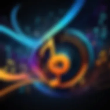 The Fusion of Music and AI An abstract representation of music notes merging with digital elements symbolizing AI.