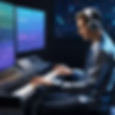Collaboration Between Musicians and AI A conceptual image showing a musician collaborating with AI tools in a creative environment.