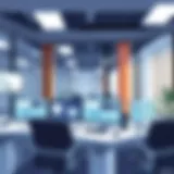 Modern Law Firm Software Environment A high-tech law firm office setup with software interface on screens