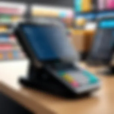 Modern Retail POS Terminal A sleek computerized POS terminal in a modern retail environment