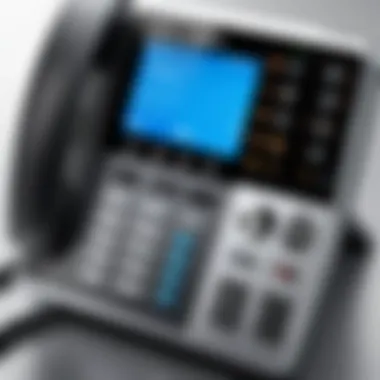 A close-up view of IP phone features including touch screen and buttons