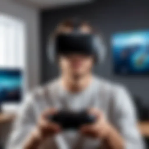 User immersed in a virtual reality gaming experience at home