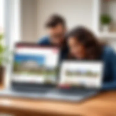 A happy couple reviewing real estate options on a laptop